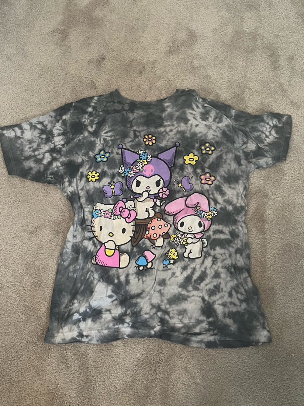 Bioworld Black & Gray Tie-Dye Sanrio Character Graphic Tee